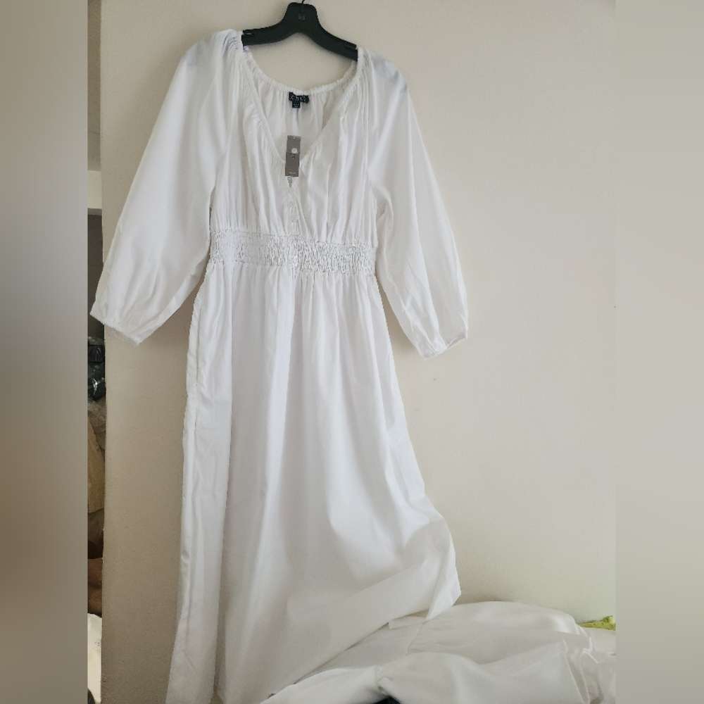 Jcrew v-neck midi dress cotton poplin white sz M, L available NWT - Picture 9 of 14